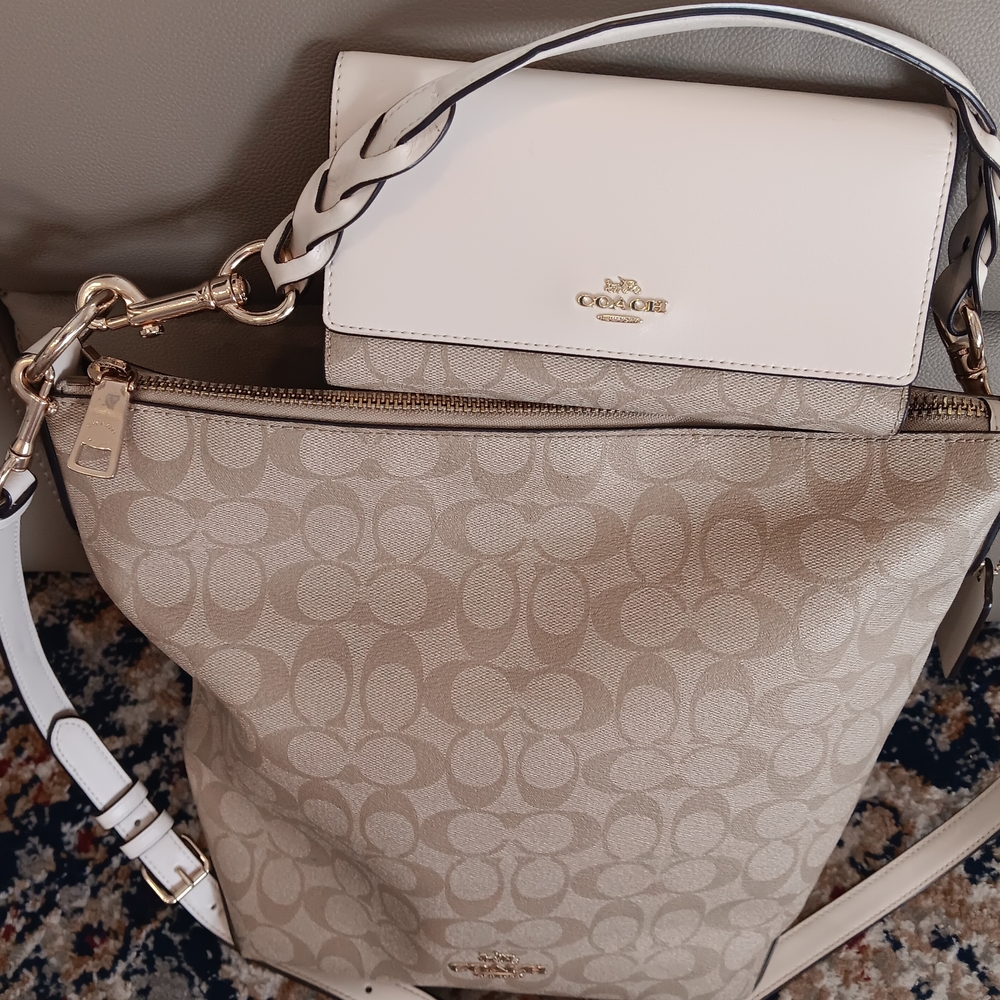 Coach Signature Canvas and Leather Purse Set Includes Matching Wallet Like New